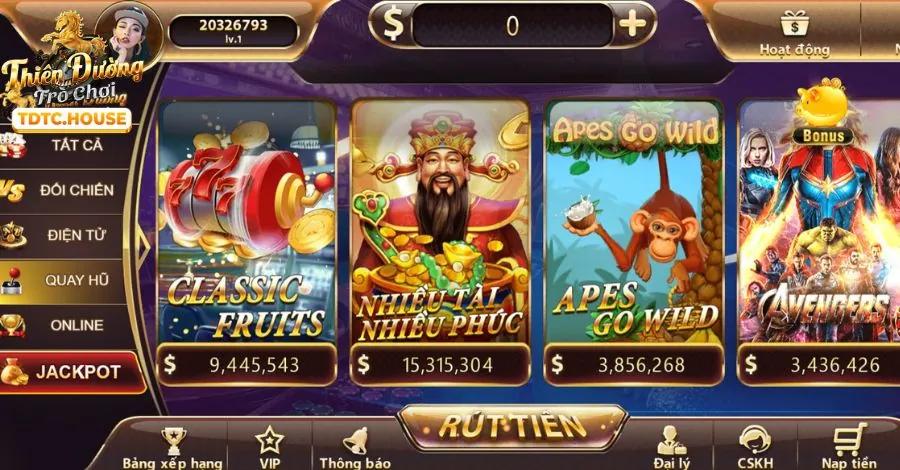 Màn hình trò chơi nổ hũ với jackpot lớn
